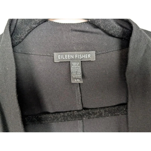 Eileen Fisher L Open Front Cardigan Black Flowy Jersey Stretch Classic Nuetral - Picture 12 of 14